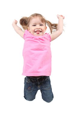 Little girl jumping on isolated white background clipart