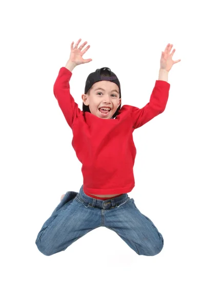 Little boy jumping on isolated white background — Stock Photo, Image