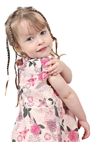 Чарівна маленька дівчинка ізольована на білому фоні — стокове фото