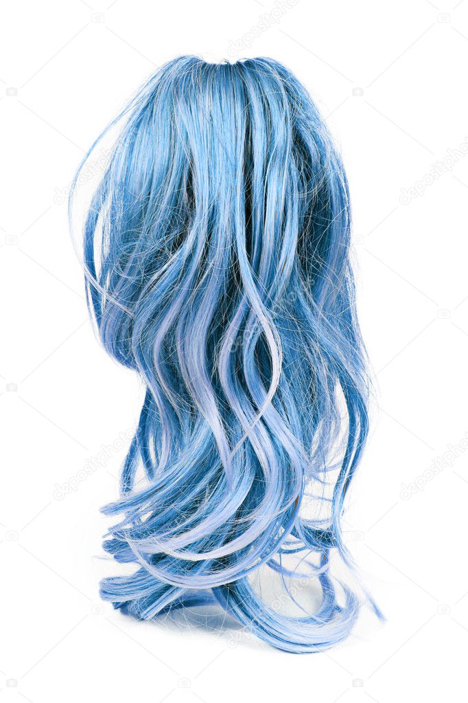 Wig of long blue hair isolated on white