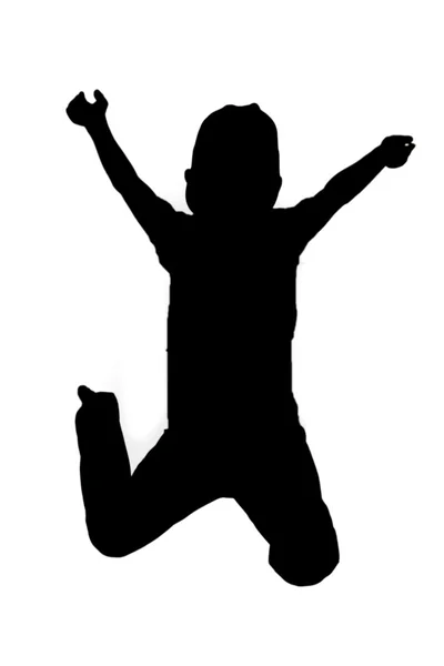 Kadar havada atlama çocuk silüeti — Stok fotoğraf