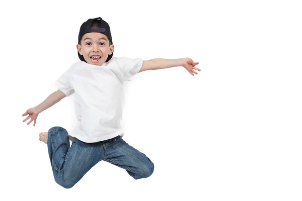 Little boy jumping on isolated white background — Stock Photo, Image