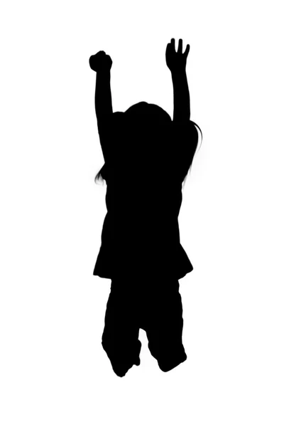 Sylwetka dziewczynka podskakując w powietrzu — Zdjęcie stockowe