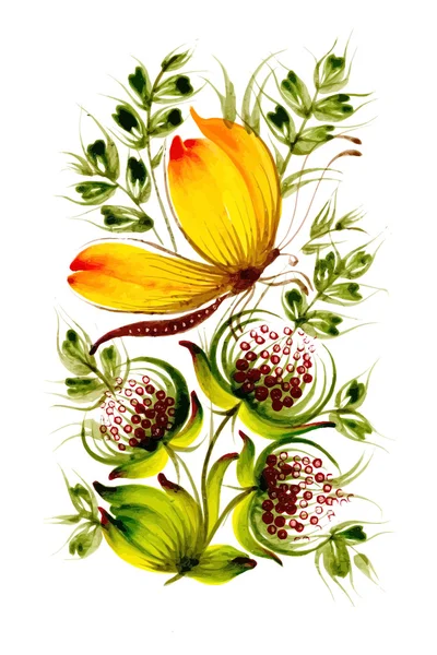 Vlinder aan de decoratieve bloemen — Stockvector