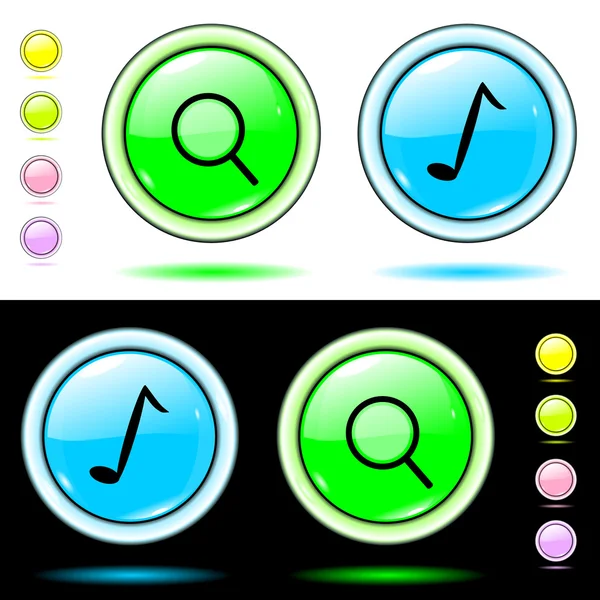 Los botones brillantes azules la música, la búsqueda — Archivo Imágenes Vectoriales