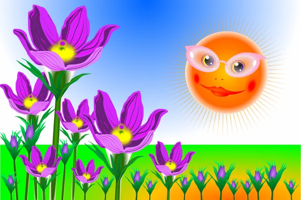 太陽と花の背景ベクトル eps10 — ストックベクタ
