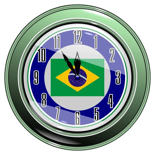 Hodiny s brazilská vlajka — Stockový vektor