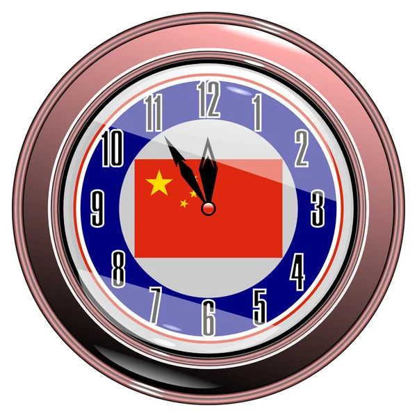 时钟与中国的一面旗帜 — 图库矢量图片