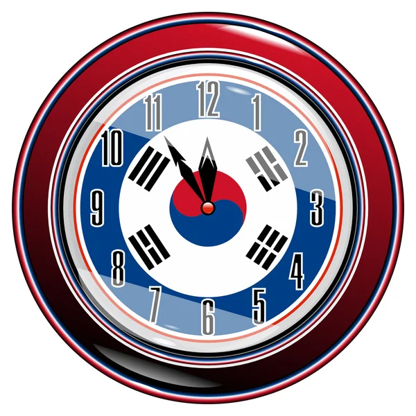 Güney Kore bayrağı ile saat — Stockvector