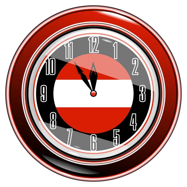 时钟与奥地利的一面旗帜 — 图库矢量图片