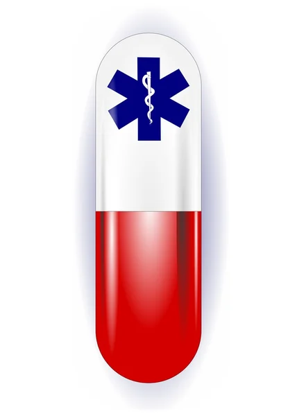 Capsula medica con un vettore emblema medico — Vettoriale Stock