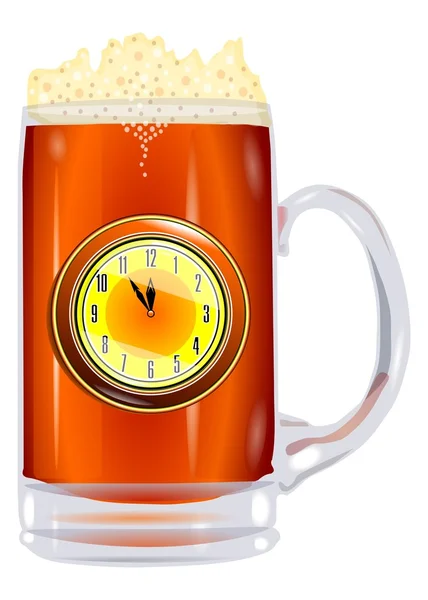 Caneca de cerveja com vetor de relógio — Vetor de Stock