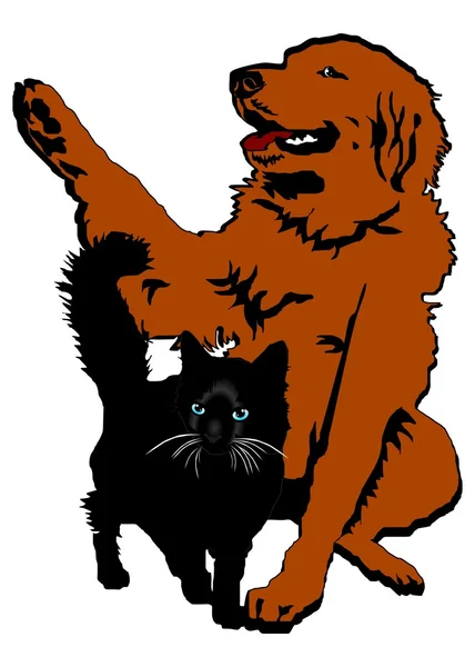 빨간 강아지와 검은 고양이 벡터 — 스톡 벡터