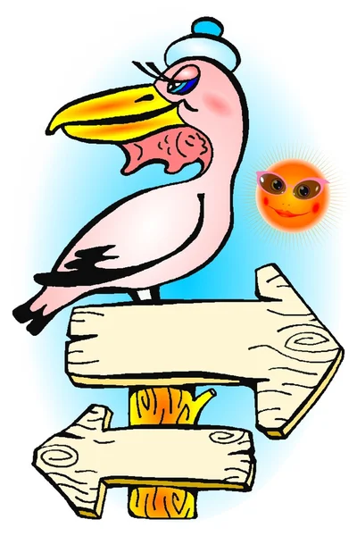 Pelicano rosa com setas e vetor solar — Vetor de Stock