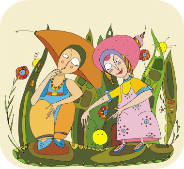 Children play in meadow clipart