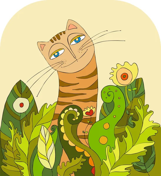 Chat dans l'herbe — Image vectorielle