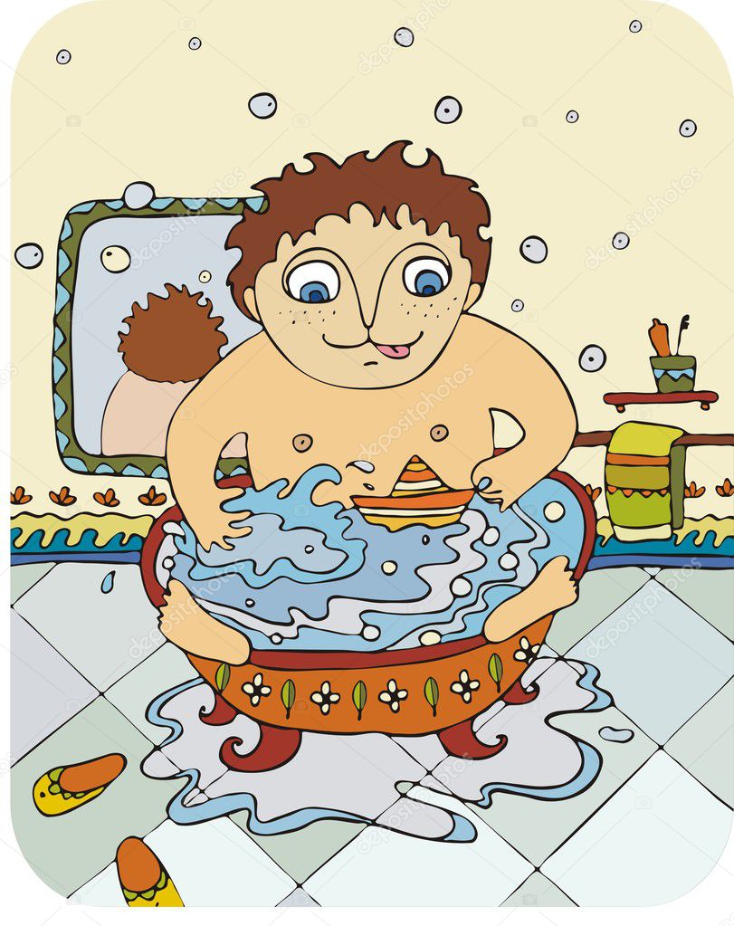 The little boy in a bath