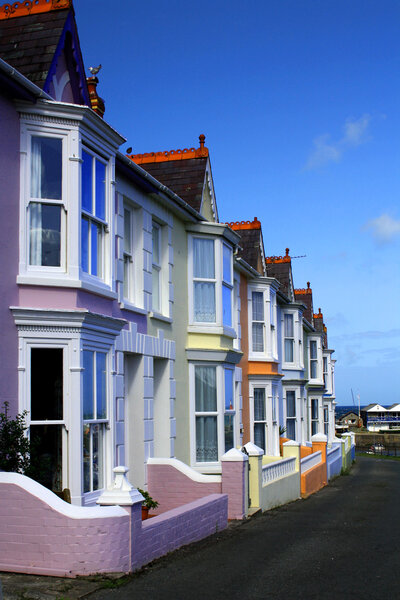 Beautiful colourful houses in Aberaeron, a coastal town in Ceredigion, Wales.