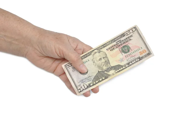 Jedna ręka trzyma nam Dolar pieniądze — Zdjęcie stockowe