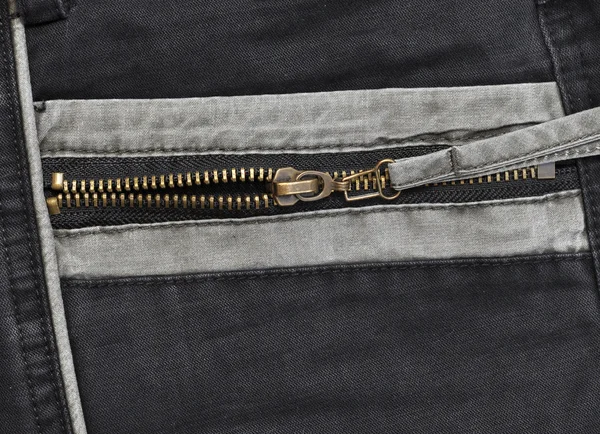 Detailní záběr na zip v plátně džíny — Stock fotografie
