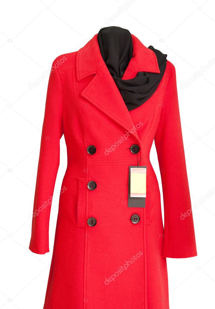 The red coat is dressed on a dummy