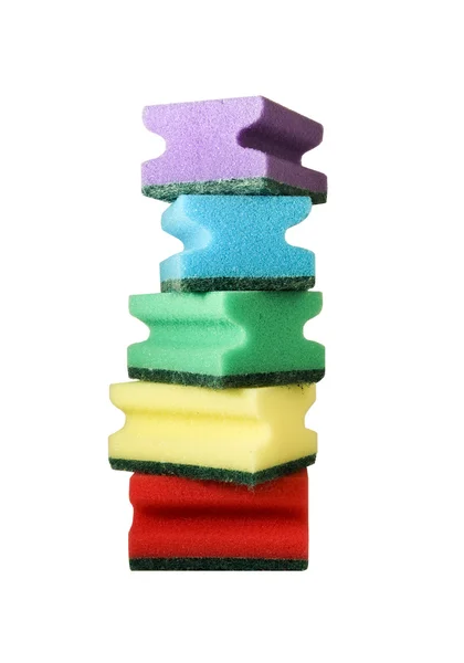 Cinco esponjas multicoloridas — Fotografia de Stock