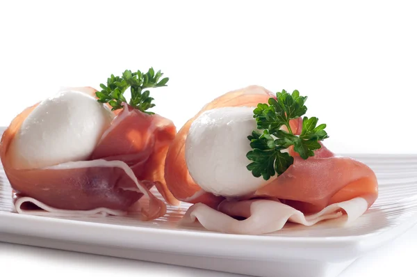 stock image Slice parma ham with mozzarella