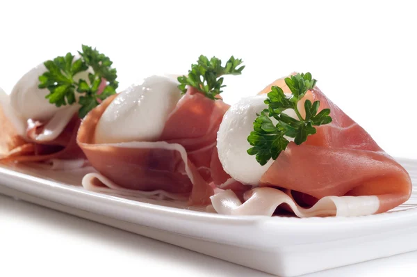 Slice parma ham with mozzarella — Stock Photo, Image