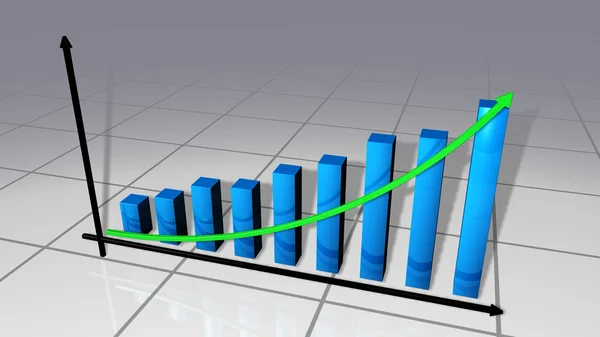 A kék sávok és zöld görbe üzleti diagram — Stock Fotó