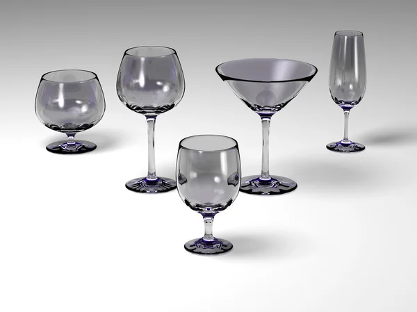 Five glasses on a white floor — Stock Photo, Image