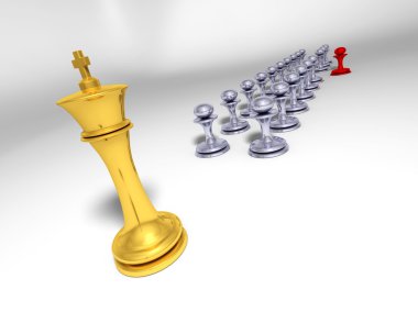 Golden king in front of grey pawn ranks clipart