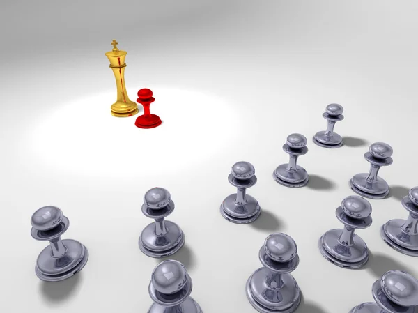 stock image Little red pawn in front of a big golden king