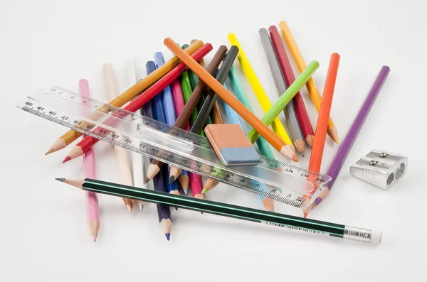 Confused basic school supplies — Stock Photo, Image