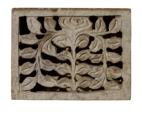 Carved decorative pale stone panel — Stock Photo, Image