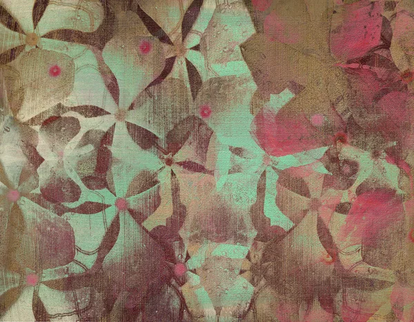 Grunge Aqua und rosa Blumenprint auf Stein — Stockfoto