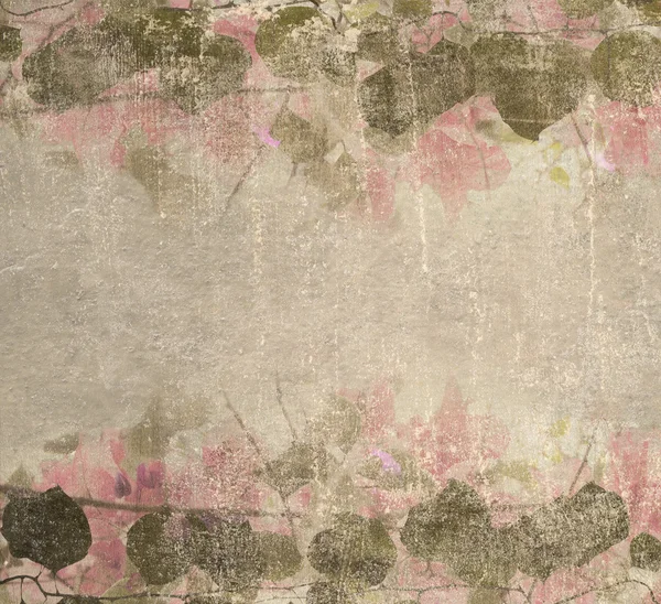 Grunge 柔和粉色叶子花叶子框架背景 — 图库照片