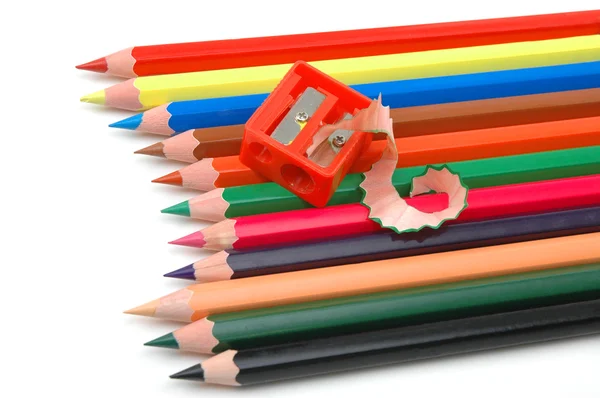 Kalemtıraş ve kalemler — Stok fotoğraf