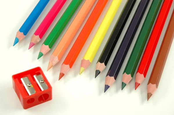 Afiador e lápis de cor — Fotografia de Stock