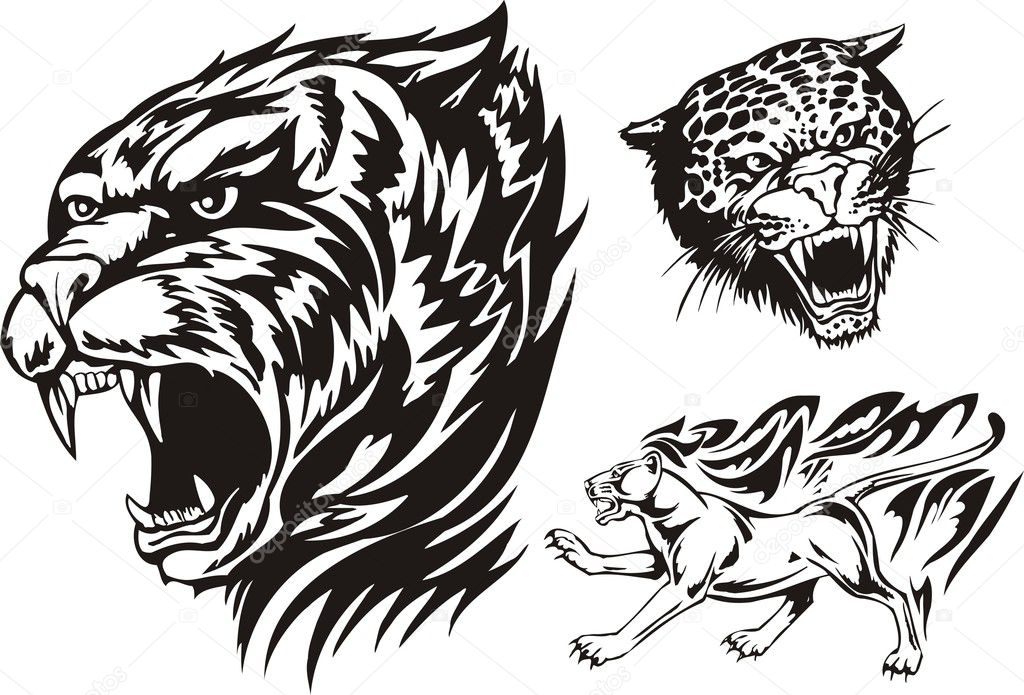 Flaming big cats. — Stock Vector © Digital-Clipart #3195201