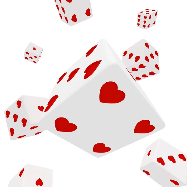 Dices in hearts — Stock Photo, Image
