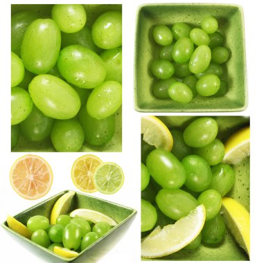 Wet grapes fruits and lemons citrus mix clipart