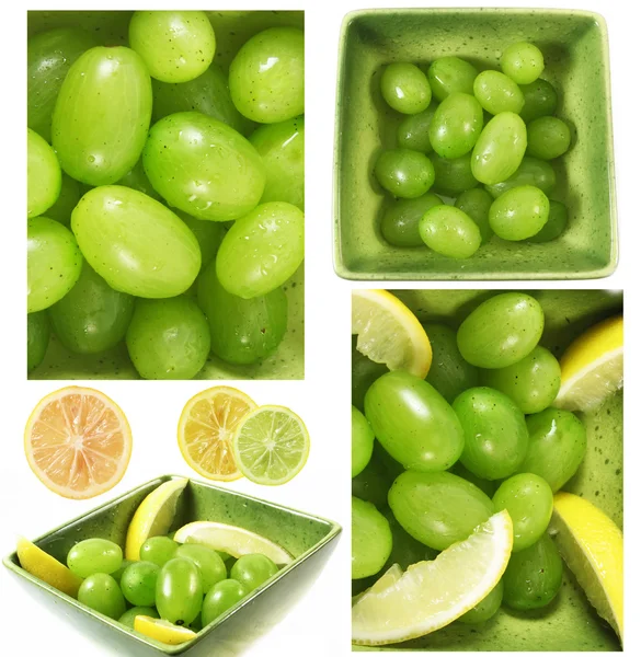 Wet grapes fruits and lemons citrus mix — Stock Photo, Image