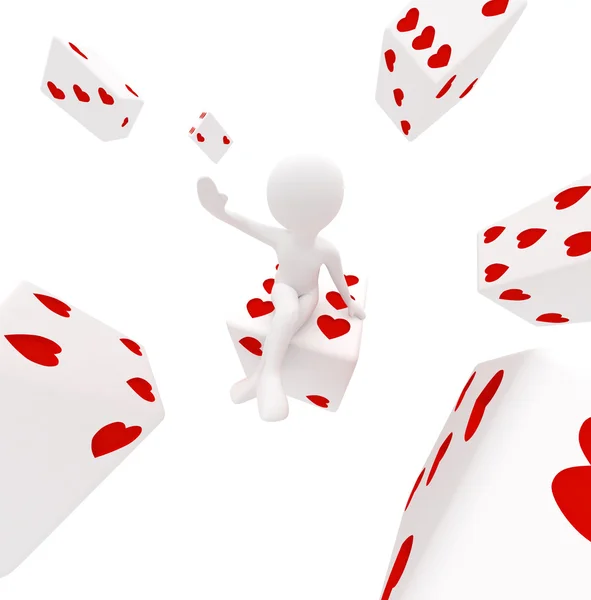 Girl with dices in hearts — Stock Photo, Image