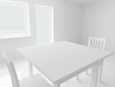 White table and chairs in room clipart