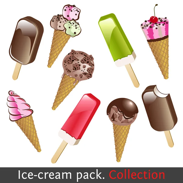 アイスクリームのパック。コレクション — ストックベクタ