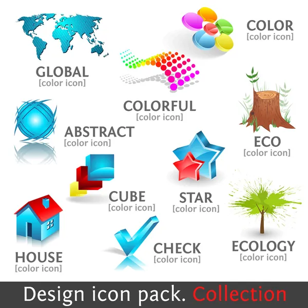 Návrh 3d Barevná sada ikon. kolekce — Stockový vektor