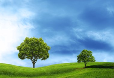 Beautiful farmlands with lovely tree clipart