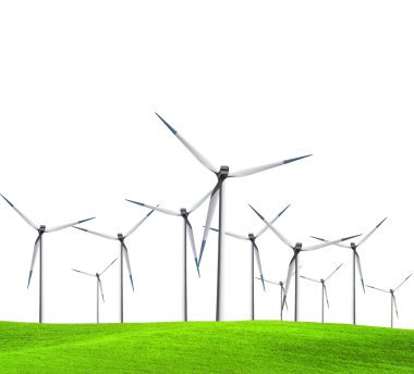 Isolated turbines on green field clipart