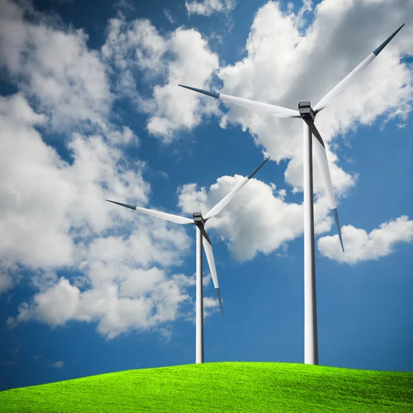 Ветровые турбины на голубом небе — стоковое фото