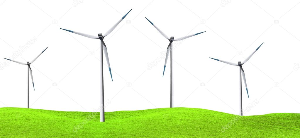 Windmill on green field
